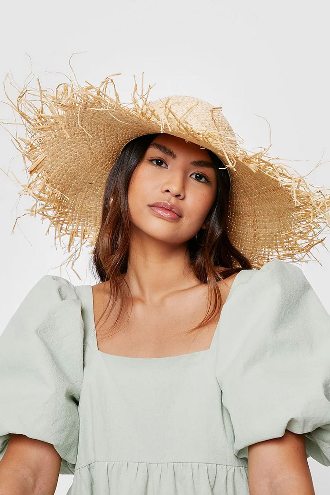 Boho Hat, Sun Beach Hat, Fringed Wide Brim Straw Hat, Fleur in Beige