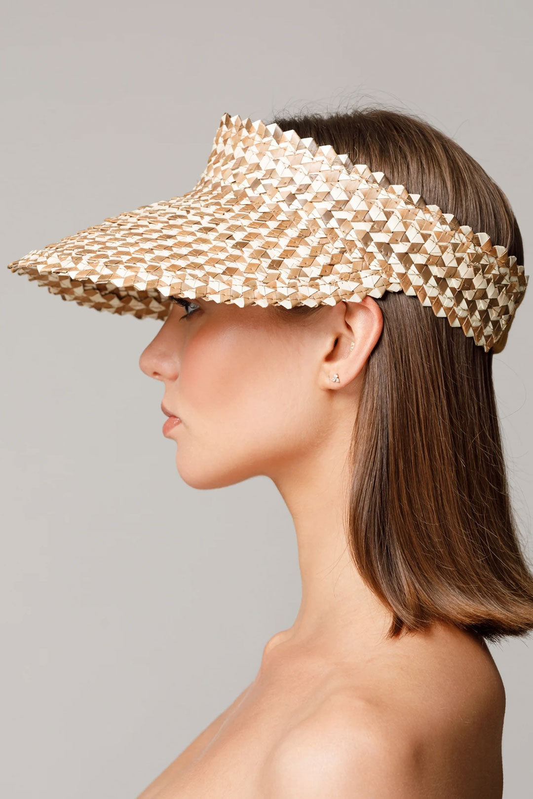 Boho Hat, Sun Hat, Beach Hat, Shade Visor Beige Straw Cap, Two-tone Black Coffee