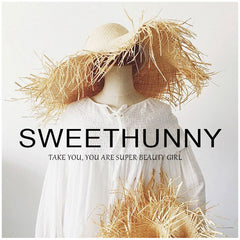 Boho Hat, Sun Beach Hat, Fringed Wide Brim Straw Hat, Fleur in Beige
