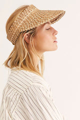 Boho Hat, Sun Hat, Beach Hat, Shade Visor Beige Straw Cap, Two-tone Black Coffee
