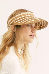 Boho Hat, Sun Hat, Beach Hat, Shade Visor Beige Straw Cap, Two-tone Black Coffee