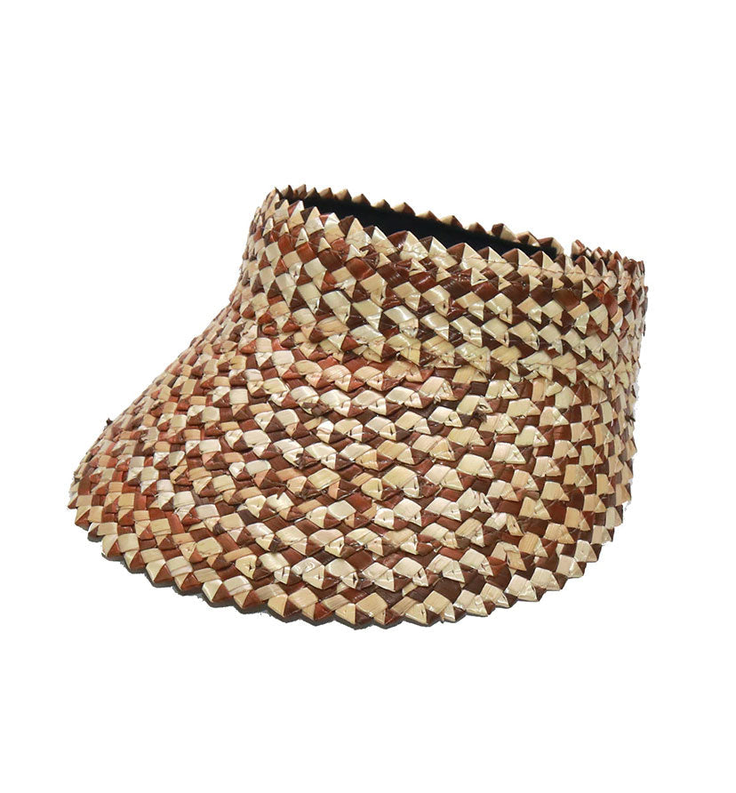 Boho Hat, Sun Hat, Beach Hat, Shade Visor Beige Straw Cap, Two-tone Black Coffee