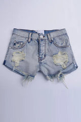 Ripped Button Denim Shorts