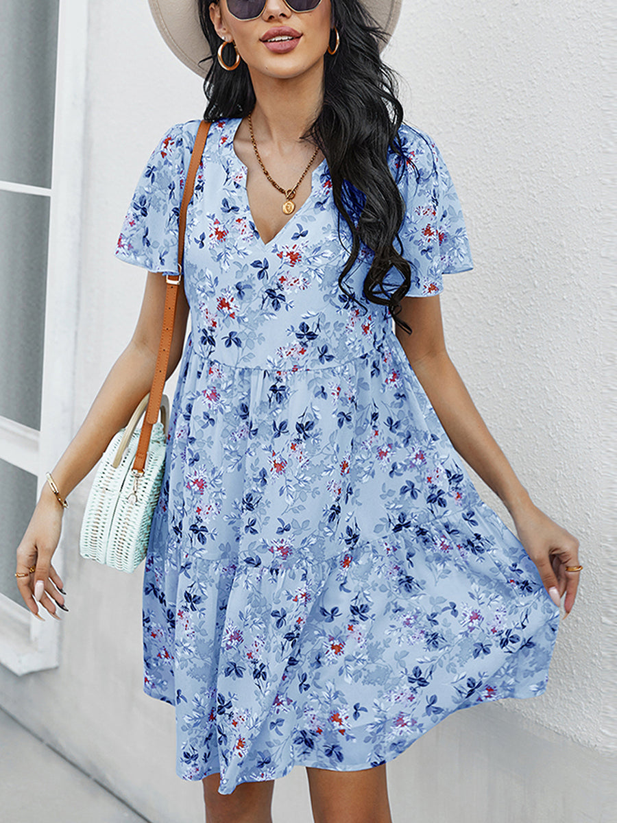 Women's Dresses Temperament Fashion Print V Neck Mini Dress