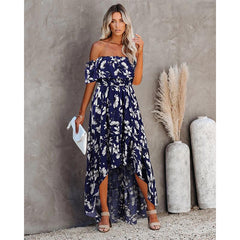 Off Shoulder Ruffle Floral Bodycon Maxi Dress