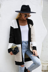 Open Front Color Block Striped Cardigan Sweater