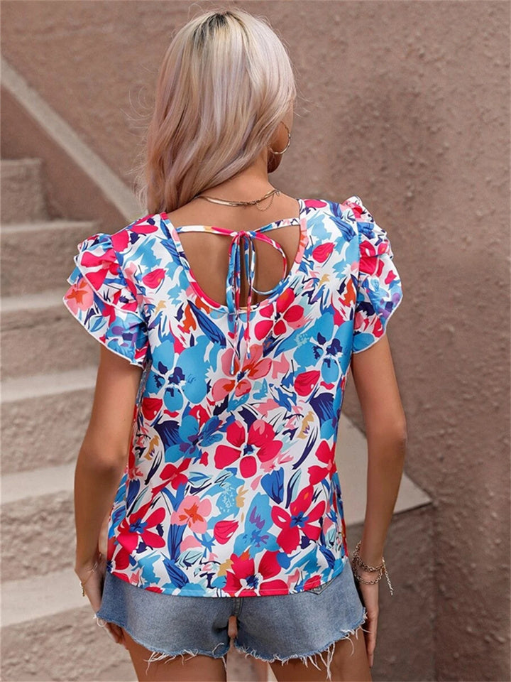 Women's Summer New Fashion Floral Print Double Fly Short-sleeved Shirt Top S M L XL 2XL