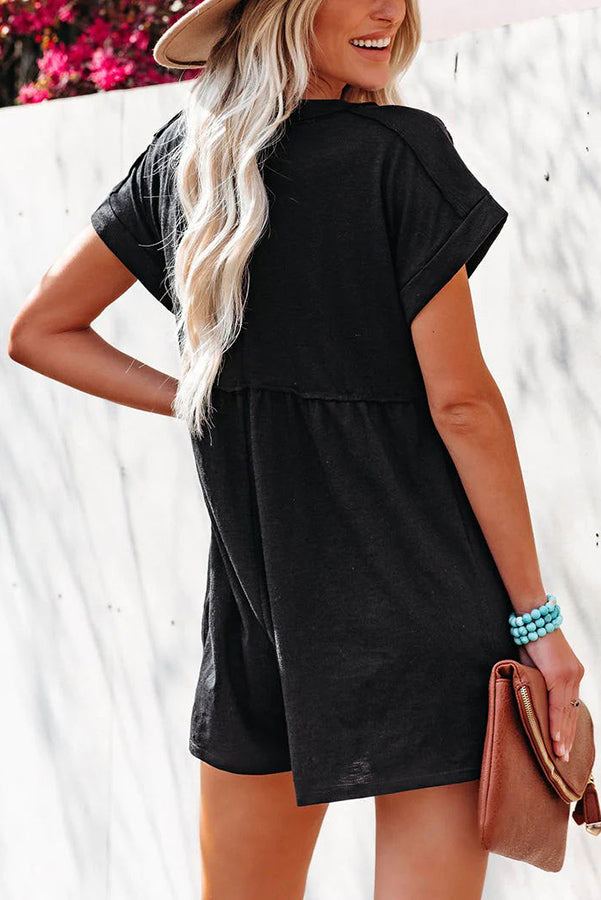 Dyanna Cotton Blend Pocketed Button Down Loose Romper