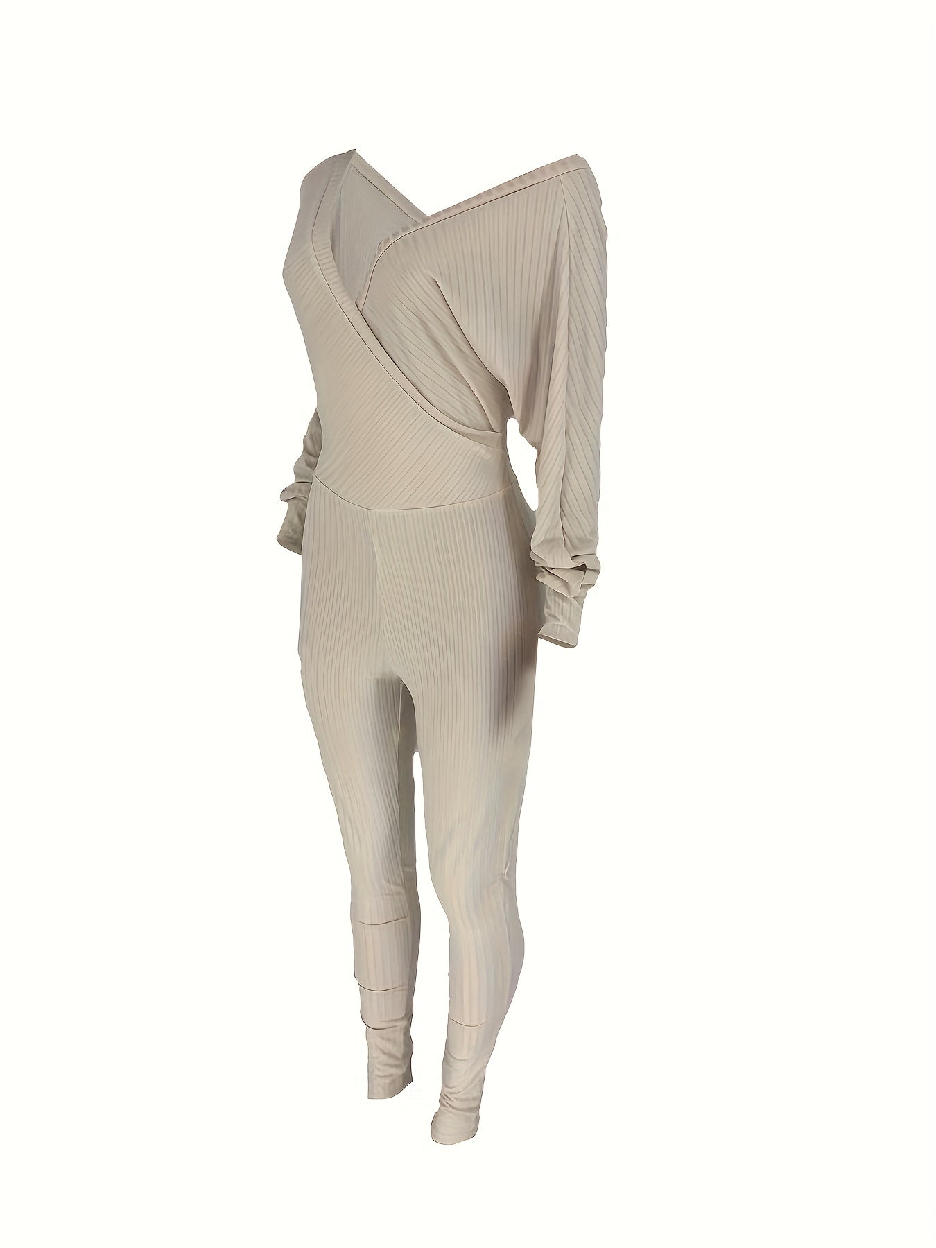 Casual Chic Ribbed Knit Surplice Neck Jumpsuit