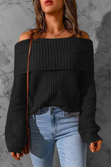 Curl Up and Get Cozy Off Shoulder Knit Sweater