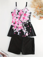 Women's Plus Floral Print Tank Top & Shorts High Stretch Swimsuit