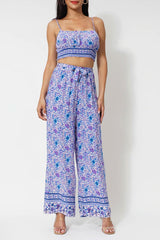 Boho Two Piece Set, Two Piece Pants Set, Wild Floral in Purple