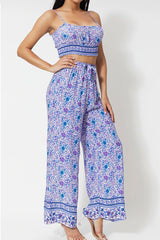Boho Two Piece Set, Two Piece Pants Set, Wild Floral in Purple