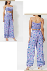 Boho Two Piece Set, Two Piece Pants Set, Wild Floral in Purple