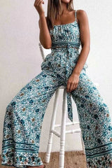 Boho Two Piece Set, Two Piece Pants Set, Wild Floral in Blue