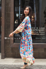 Boho Robe, Kimono Robe,  Beach Cover up, Peony Blue Bird