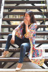 Boho Robe, Kimono Robe,  Beach Cover up, Peony Blue Bird