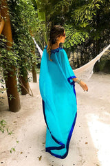 Maxi Boho Dress, Beach Dress, Embroidered Dress, Poppy in Blue and White