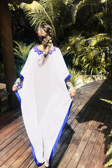 Maxi Boho Dress, Beach Dress, Embroidered Dress, Poppy in Blue and White