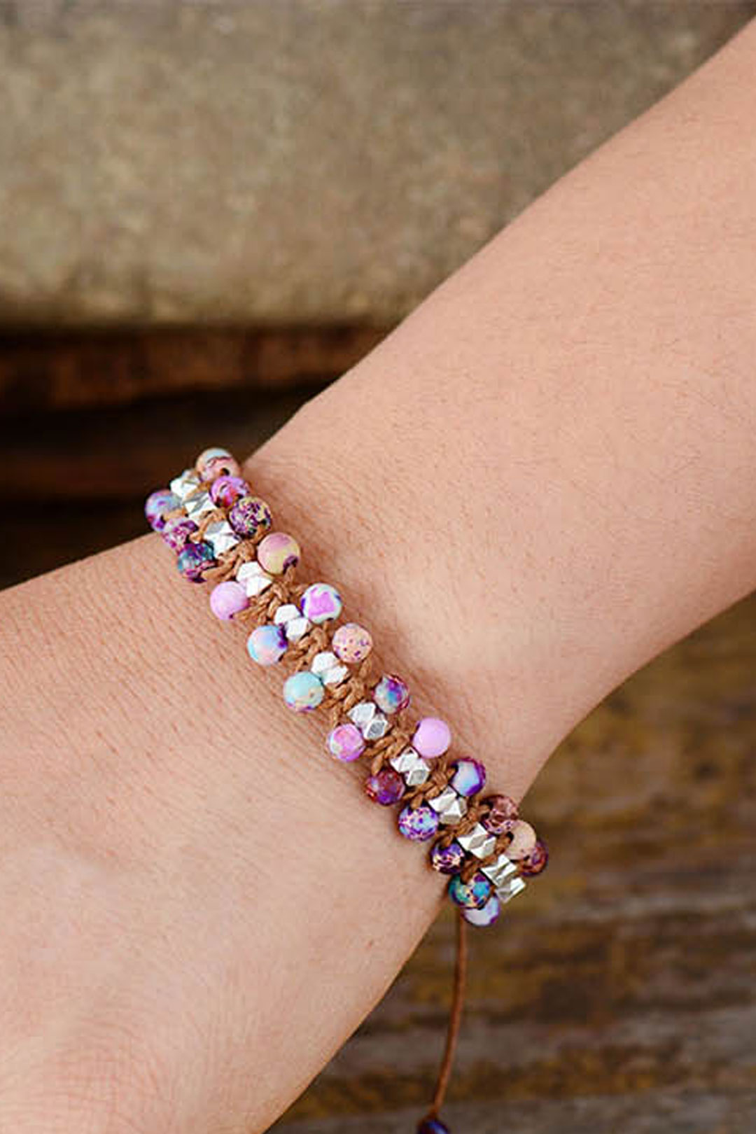 Boho Bracelet, Friendship Bracelet, Pink Rhodonite and Blue Amazonite
