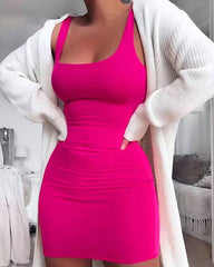 Solid Form Fitting Tank Mini Dress