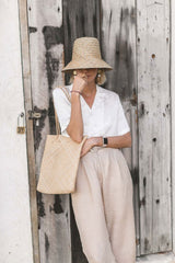 Boho Hat, Straw Bucket Hat, Black Ribbon
