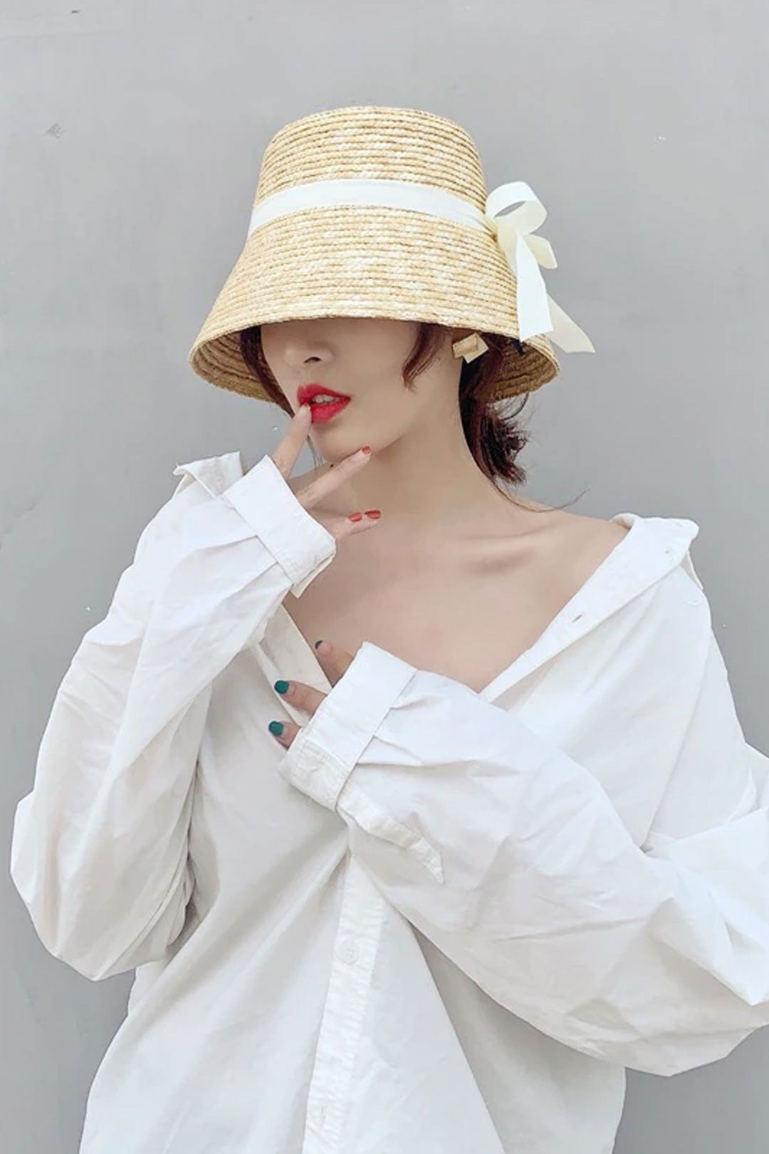 Boho Hat, Straw Bucket Hat, Black Ribbon
