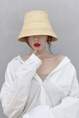 Boho Hat, Straw Bucket Hat, Black Ribbon