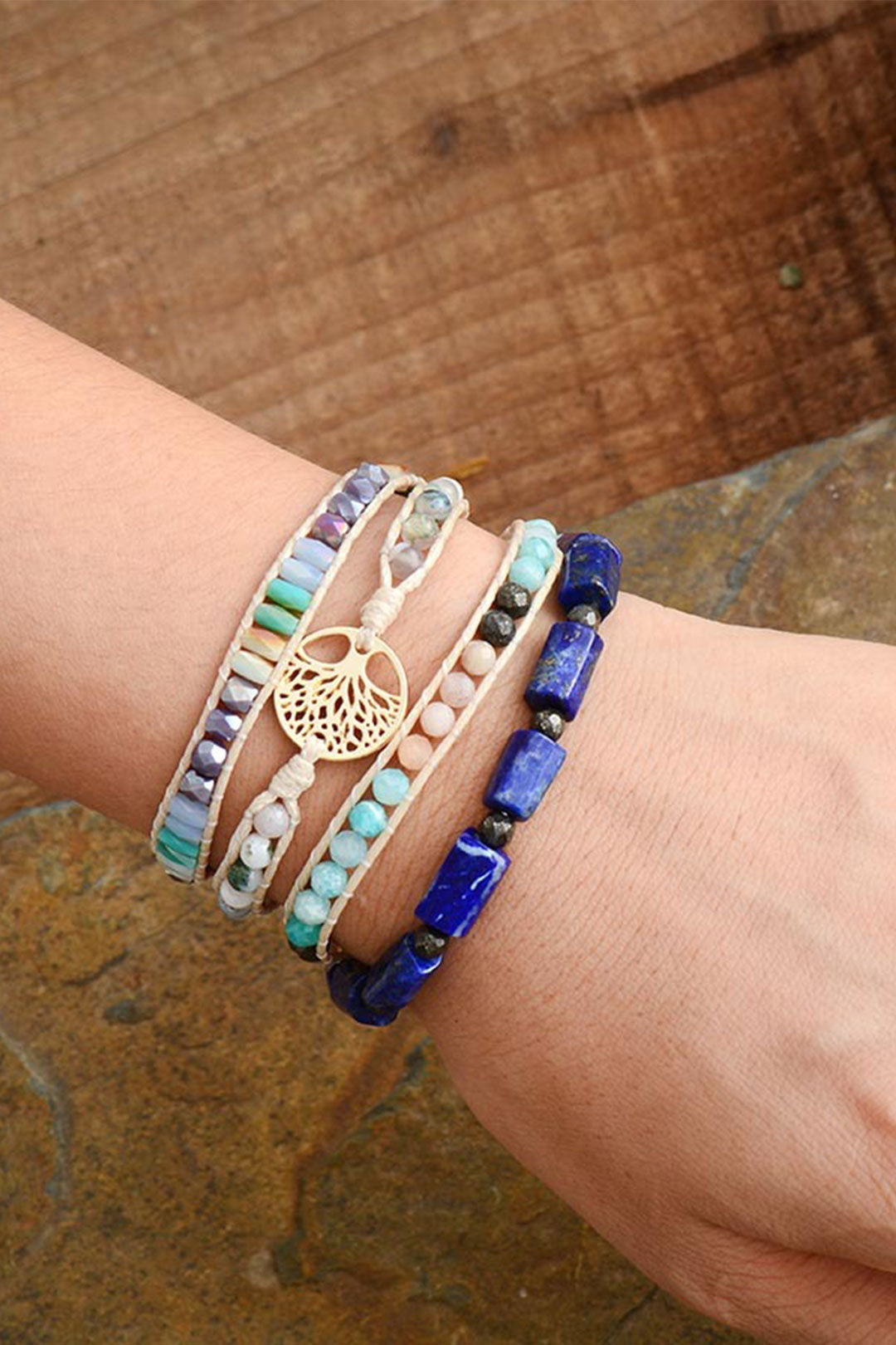 Boho Bracelet, Stretchy Bracelet, Blue Lapis and Purple Amethyst