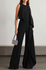 Irregular Drape Front Bell Bottoms Sleeveless Jumpsuit
