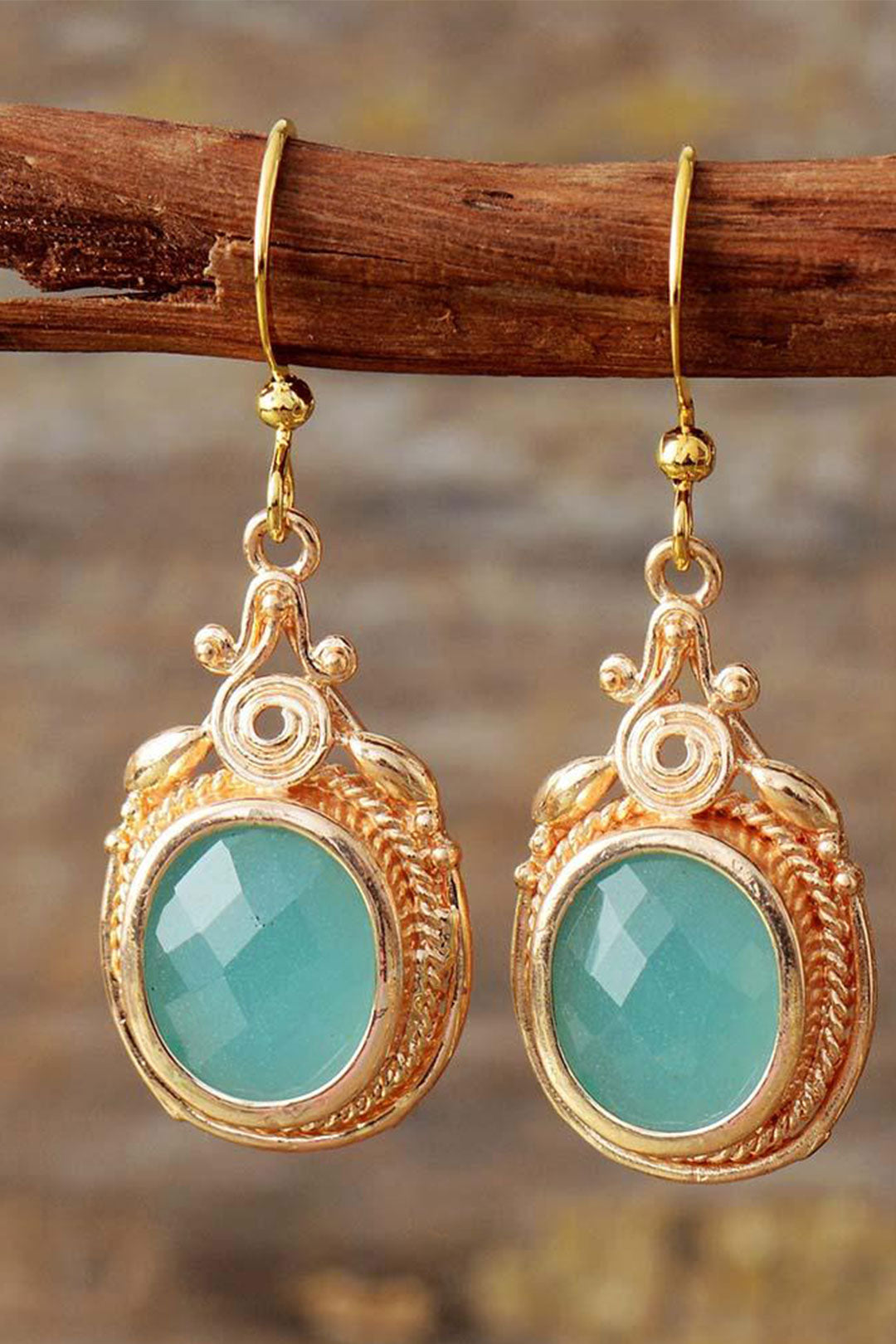 Boho Earrings, Dangle Earrings, Green Rhinestone Gold