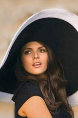 Boho Hat, Sun Hat, Beach Hat, Extra Wide Brim Straw Hat (25 cm), Two Tone Black White