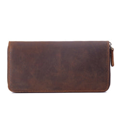 Retro Personalized Leather Top Layer Horse Skin Long Men's Zipper Handmade Purse