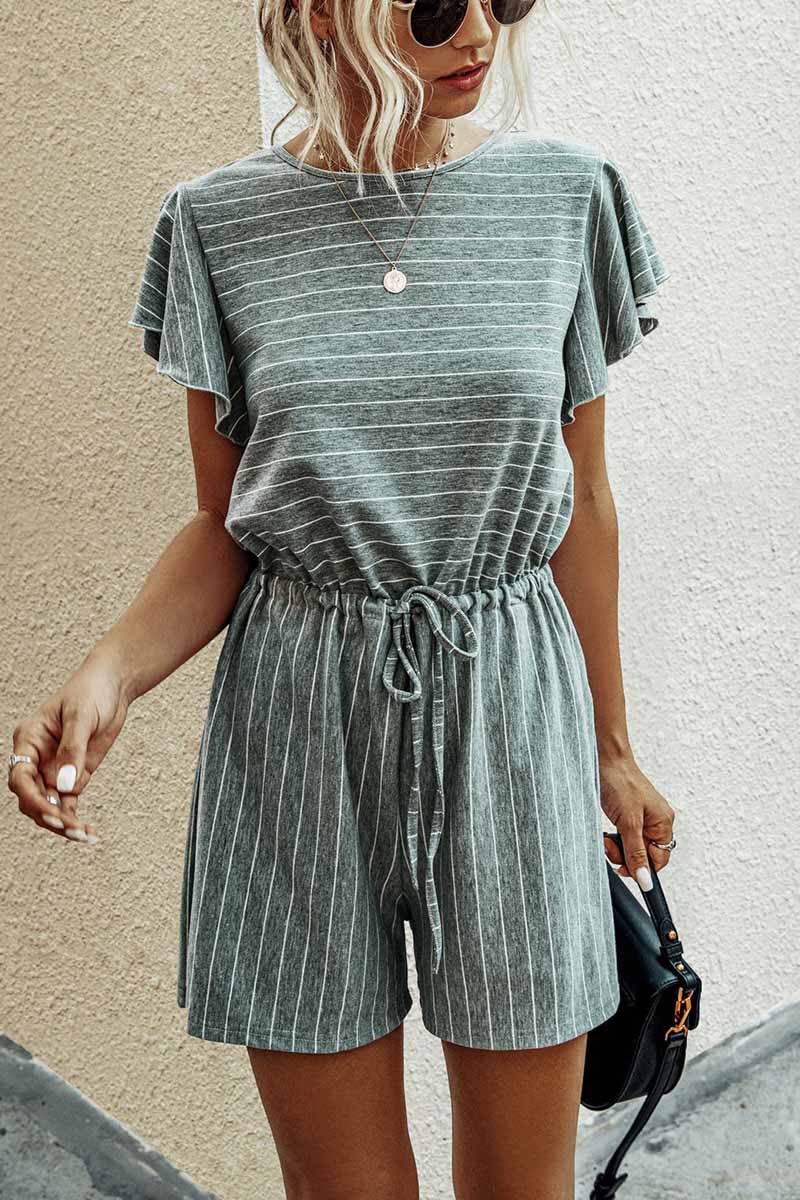 Casual Ruffled O-neck Romper