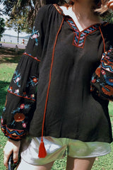 Boho Tops for Women, Boho Tops for Women, Boho Blouse,  Embroidery Cotton in Black