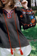 Boho Tops for Women, Boho Tops for Women, Boho Blouse,  Embroidery Cotton in Black