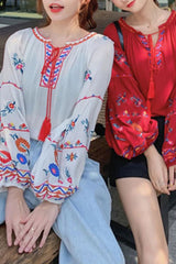 Boho Tops for Women, Boho Tops for Women, Boho Blouse,  Embroidery Cotton in Navy, Red, White  and Black