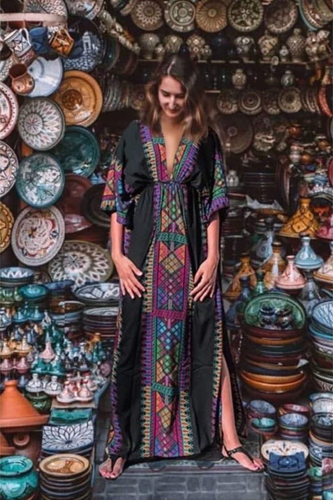 Maxi Boho  Dress, Beach Dress, Kaftan, Black Tribal Soul