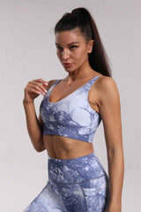Yoga Set, Yoga Legging, Printed Workout Set Top and Legging,Naomi Tie Dye in Blue