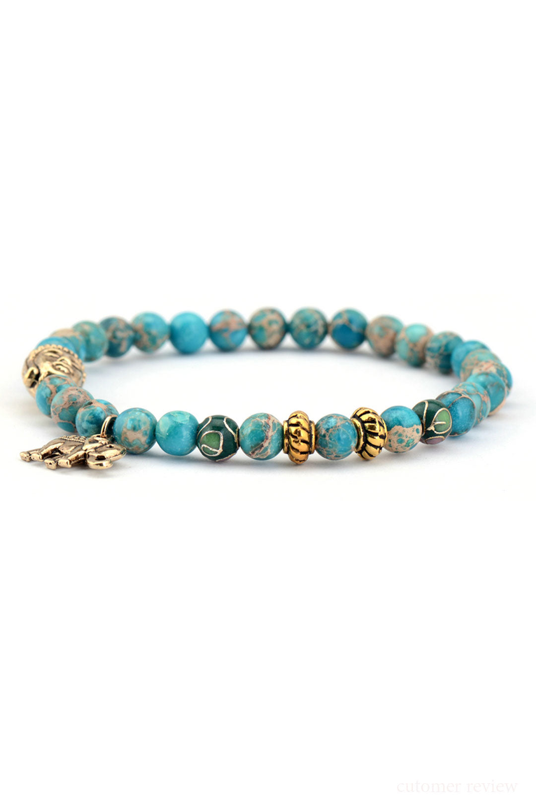 Boho Bracelet, Stretchy Bracelet, Blue and Brown Elephant Tibetan