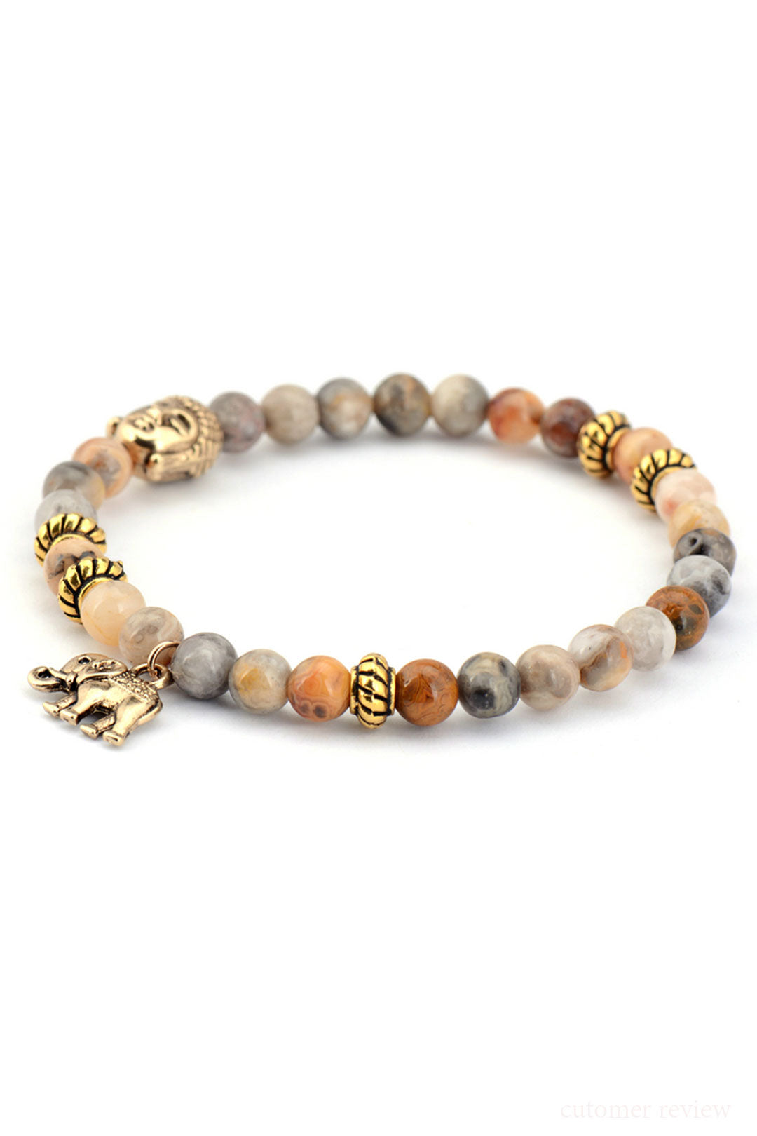 Boho Bracelet, Stretchy Bracelet, Blue and Brown Elephant Tibetan