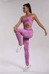 Yoga Set, Yoga Legging, Printed Workout Set Top and Legging,Naomi Tie Dye in Purple