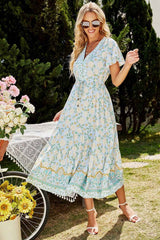 Boho Maxi Dress, Sundress, Blue and Red Theodosia