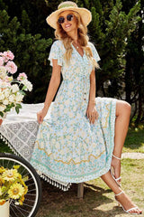 Boho Maxi Dress, Sundress, Blue and Red Theodosia