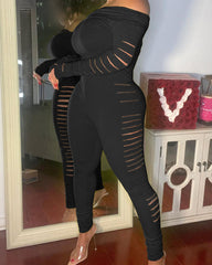 Solid Cut Out Zip Back Off Shoulder Jumpsuit