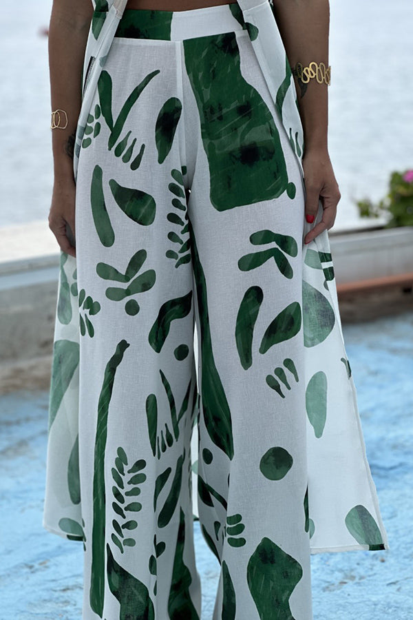 Sarasota Doodle Print Center Front Split Midi Top and Elastic Waist Pants Set