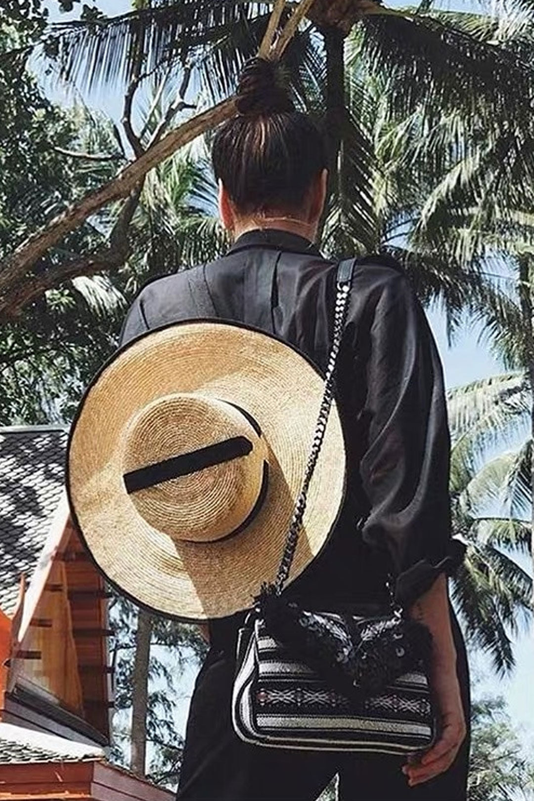 Boho Hat, Sun Hat, Beach Hat, Wide Brim Straw Hat 10 cm, Black Ribbon