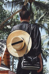 Boho Hat, Sun Hat, Beach Hat, Wide Brim Straw Hat 10 cm, Black Ribbon