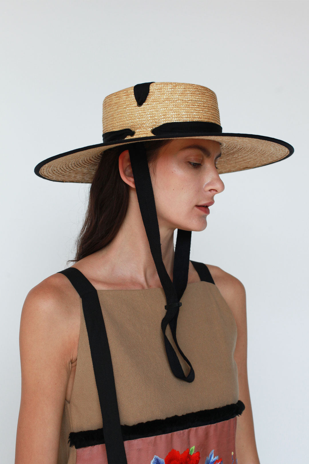 Boho Hat, Sun Hat, Beach Hat, Wide Brim Straw Hat 10 cm, Black Ribbon