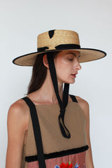 Boho Hat, Sun Hat, Beach Hat, Wide Brim Straw Hat 10 cm, Black Ribbon
